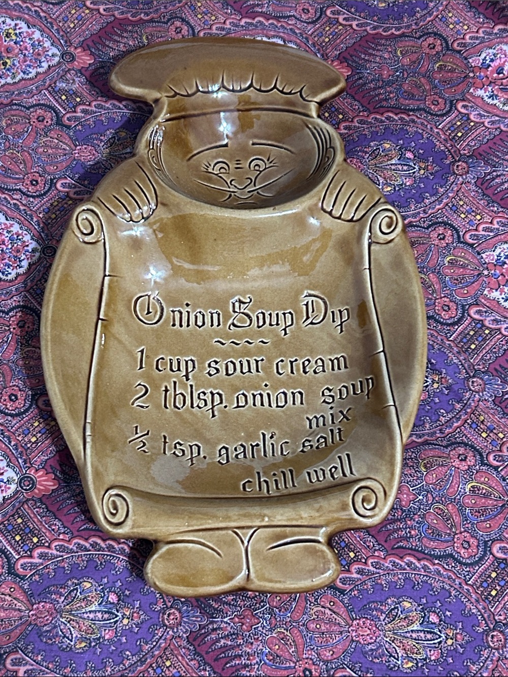 Brown Ceramic Onion Soup Dip Serving Platter